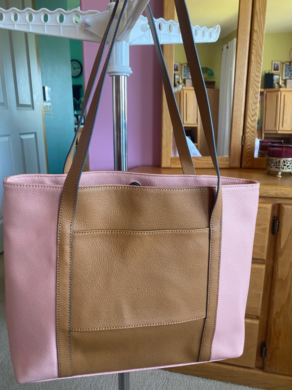 Danielle Nicole rose pink and Tan Two-Tone Tote, leather.